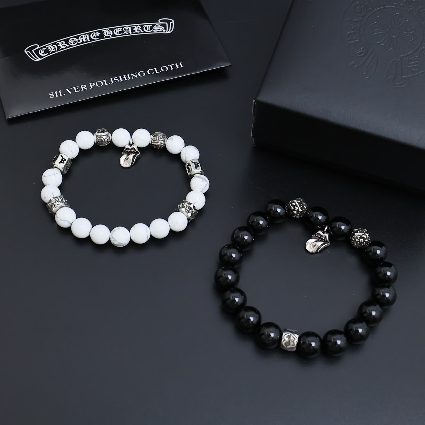 Chrome Hearts Silver Beaded Bracelet Set